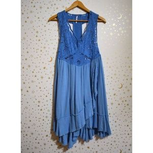 Free People Blue Floral Crochet Drapey Dress XS
